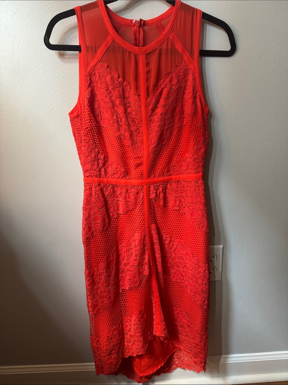 Anthropologie Adelyn Rae Orange Red Lace High-Low Cocktail Dress